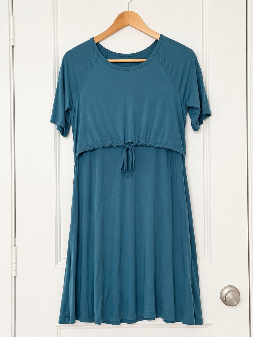 Teal Maternity Nursing Dress Short Sleeve Tie Front